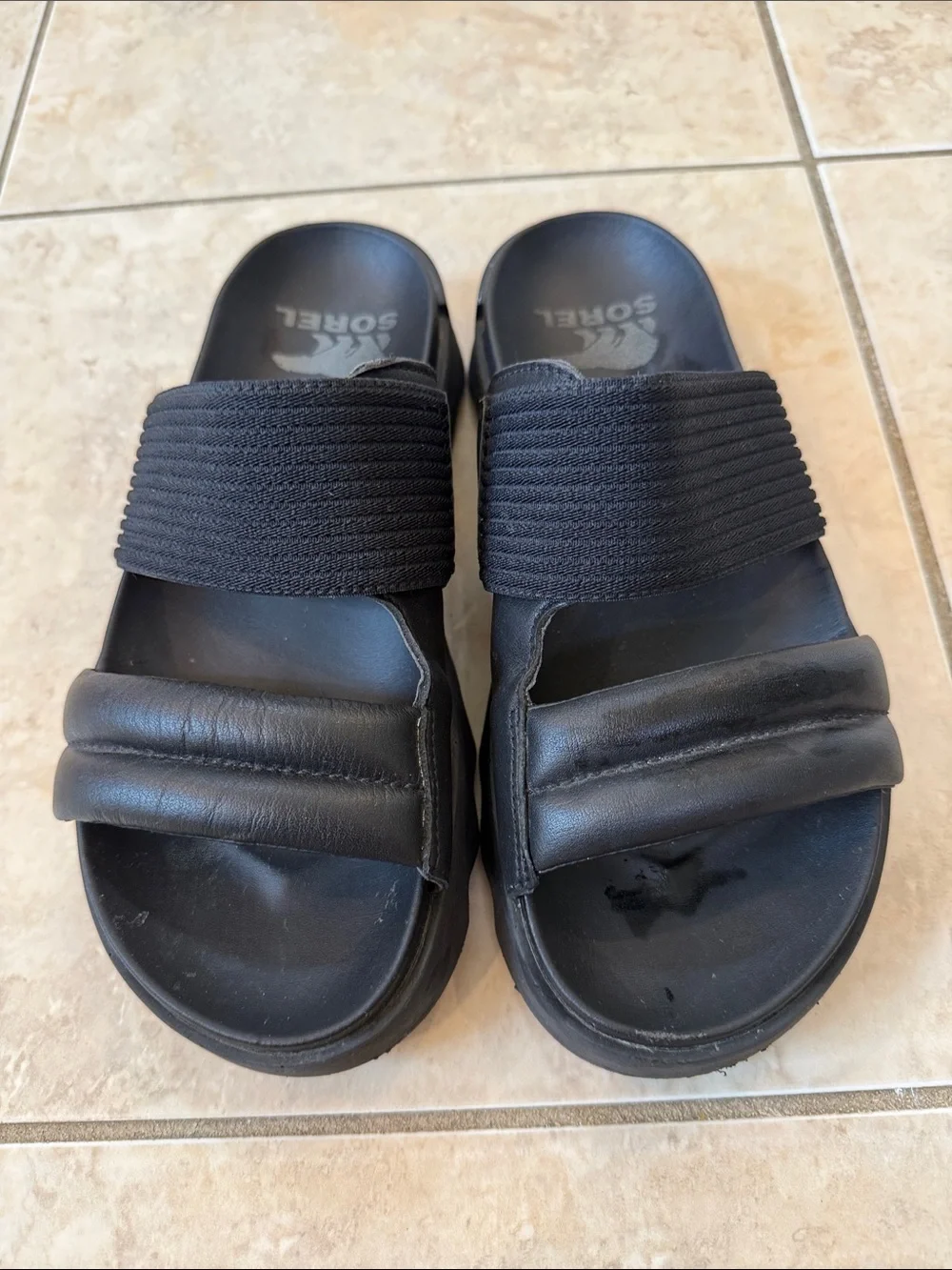 Sorel Black Dual-Strap Slide Sandals